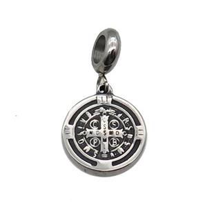 Stainless Steel Circle Cross Pendant Antique Silver, approx 15mm, 9mm, 5mm hole