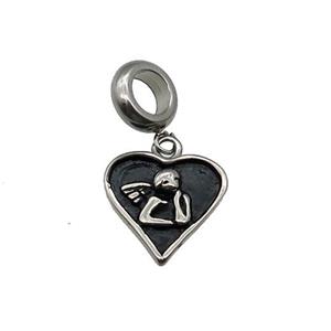 Stainless Steel Angel Heart Pendant Antique Silver, approx 14mm, 9mm, 5mm hole