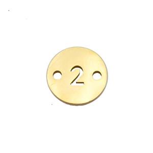 Stainless Steel Circle Number2 Connector Gold Plated, approx 10mm dia