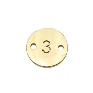 Stainless Steel Circle Number3 Connector Gold Plated, approx 10mm dia