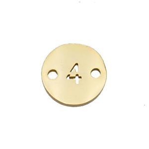 Stainless Steel Circle Number4 Connector Gold Plated, approx 10mm dia