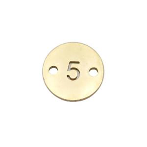 Stainless Steel Circle Number5 Connector Gold Plated, approx 10mm dia