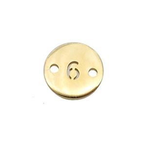 Stainless Steel Circle Number6 Connector Gold Plated, approx 10mm dia
