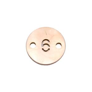 Stainless Steel Circle Number6 Connector Rose Gold, approx 10mm dia