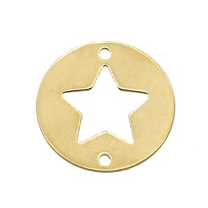 Stainless Steel Circle Star Connector Gold Plated, approx 25mm
