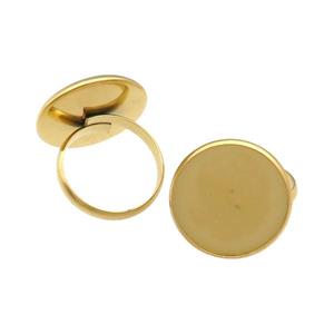 Stainless Steel Ring with Pad Gold Plated, approx 14mm, 18mm dia
