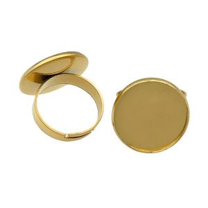 Stainless Steel Ring with Pad Gold Plated, approx 12mm, 18mm dia