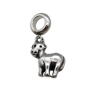Stainless Steel Zodiac Ox Pendant Antique Silver, approx 14mm, 9mm, 5mm hole