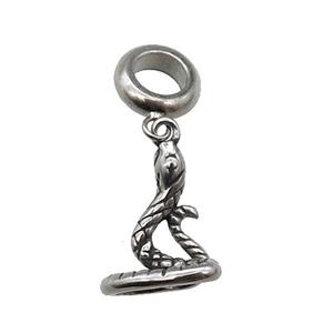 Stainless Steel Zodiac Snake Pendant Antique Silver, approx 11-15mm, 9mm, 5mm hole