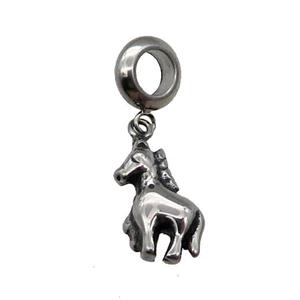 Stainless Steel Zodiac Horse Pendant Antique Silver, approx 9.5-15mm, 9mm, 5mm hole
