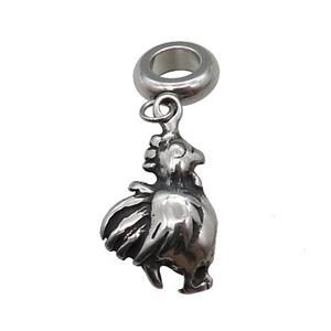 Stainless Steel Zodiac Cock Pendant Antique Silver, approx 11.5-16mm, 9mm, 5mm hole