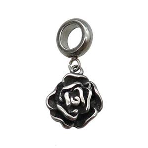 Stainless Steel Rose Flower Pendant Antique Silver, approx 12mm, 9mm, 5mm hole