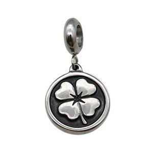 Stainless Steel Clover Pendant Antique Silver, approx 15mm, 9mm, 5mm hole