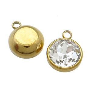 Stainless Steel Button Pendant Pave Crystal Gold Plated, approx 10mm