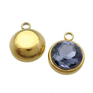 Stainless Steel Button Pendant Pave InkBlue Crystal Gold Plated, approx 12mm