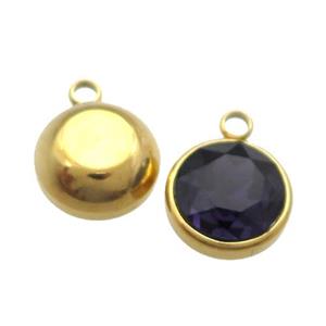 Stainless Steel Button Pendant Pave DarkBlue Crystal Gold Plated, approx 10mm