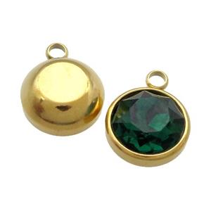 Stainless Steel Button Pendant Pave DeepGreen Crystal Gold Plated, approx 10mm