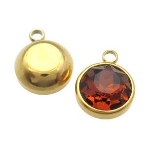 Stainless Steel Button Pendant Pave Orange Crystal Gold Plated, approx 12mm