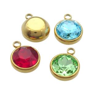 Mix Stainless Steel Button Pendant Pave Crystal Gold Plated, approx 12mm