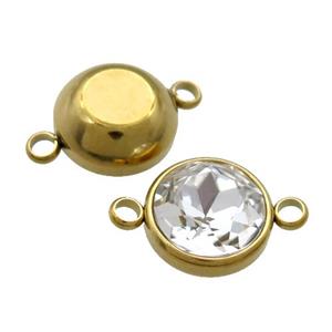 Stainless Steel Button Connector Pave Crystal Gold Plated, approx 12mm
