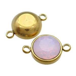 Stainless Steel Button Connector Pave Opalite Crystal Gold Plated, approx 10mm