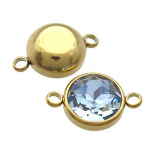 Stainless Steel Button Connector Pave Blue Crystal Gold Plated, approx 10mm