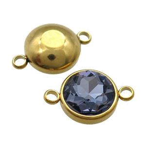 Stainless Steel Button Connector Pave InkBlue Crystal Gold Plated, approx 12mm