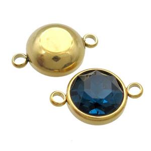 Stainless Steel Button Connector Pave DeepBlue Crystal Gold Plated, approx 10mm