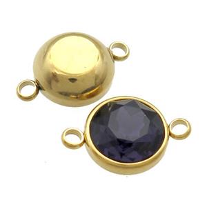 Stainless Steel Button Connector Pave DarkBlue Crystal Gold Plated, approx 12mm