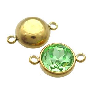 Stainless Steel Button Connector Pave MintGreen Crystal Gold Plated, approx 10mm