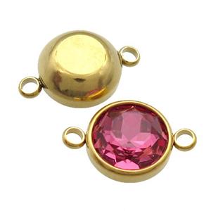 Stainless Steel Button Connector Pave Pink Crystal Gold Plated, approx 12mm
