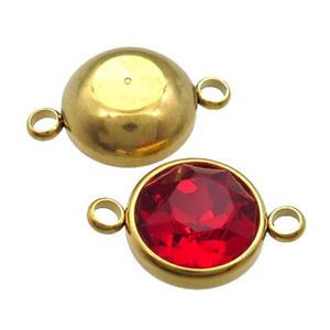 Stainless Steel Button Connector Pave Red Crystal Gold Plated, approx 12mm