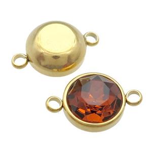 Stainless Steel Button Connector Pave Red Crystal Gold Plated, approx 12mm