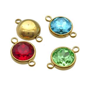 Mixed Stainless Steel Button Connector Pave Crystal Gold Plated, approx 12mm