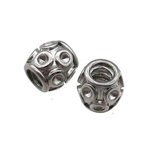 Raw Stainless Steel Barrel Spacer Beads Large Hole, approx 10mm, 4mm hole
