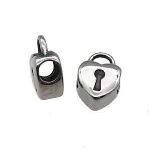 Raw Stainless Steel Heart Lock Beads, approx 10mm, 4mm hole
