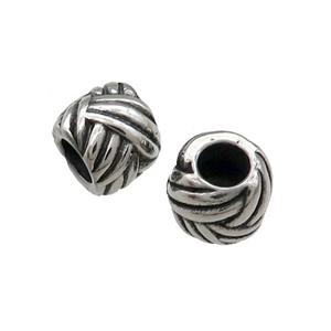 Stainless Steel Tube European Beads Large Hole Antique Silver, approx 9mm, 4mm hole