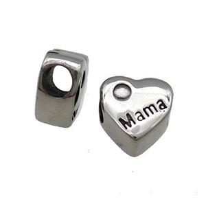 Stainless Steel European Heart Beads Mama Large Hole Antique Silver, approx 11.5mm, 5mm hole