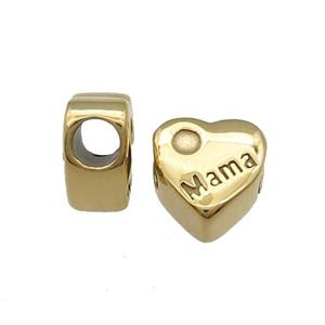 Stainless Steel Heart Beads Mama Large Hole Gold Plated, approx 11.5mm, 5mm hole