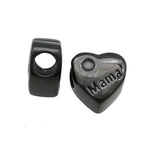 Stainless Steel Heart Beads Mama Large Hole Black Plated, approx 11.5mm, 5mm hole