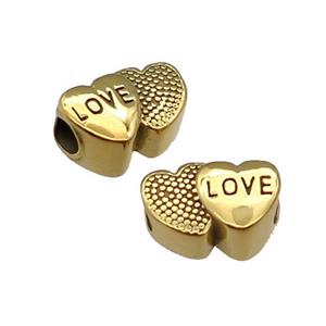 Stainless Steel Heart European Beads LOVE Large Hole Gold Plated, approx 10-15.5mm, 5mm hole