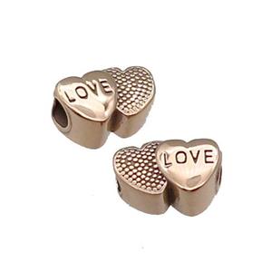 Stainless Steel Heart Beads LOVE Large Hole Rose Gold, approx 10-15.5mm, 5mm hole
