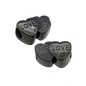 Stainless Steel Heart Beads LOVE Large Hole Black Plated, approx 10-15.5mm, 5mm hole