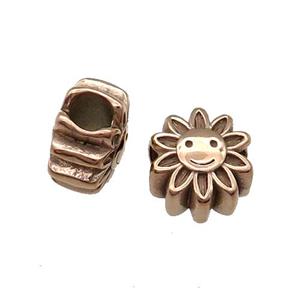Stainless Steel SunFlower European Beads Large Hole Rose Gold, approx 12mm, 5mm hole