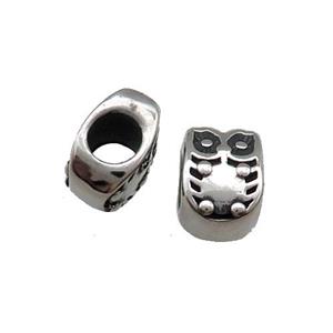 Stainless Steel Owl Beads Large Hole Antique Silver, approx 7.5-10.5mm, 5mm hole