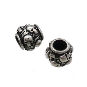 Stainless Steel Skull Beads Large Hole Antique Silver, approx 9mm, 4mm hole