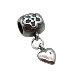 Raw Stainless Steel Heart Pendant, approx 7mm, 9mm, 5mm hole