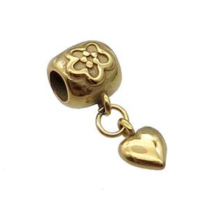 Stainless Steel Heart Pendant Gold Plated, approx 7mm, 9mm, 5mm hole