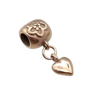 Stainless Steel Heart Pendant Rose Gold, approx 7mm, 9mm, 5mm hole