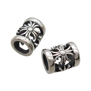 Stainless Steel Tube Beads Fleur De Lis Large Hole Antique Silver, approx 10-12.5mm, 7mm hole
